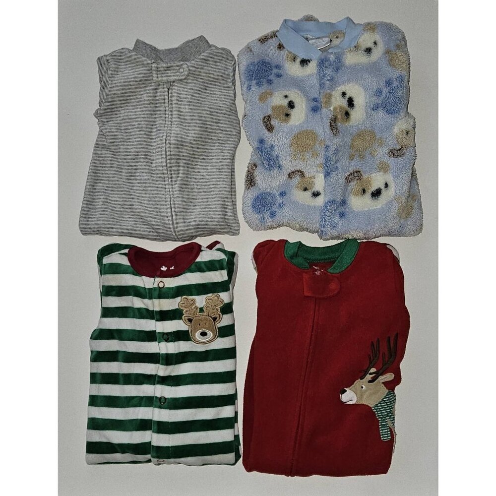4 Pairs Fleece Footie Pajamas Lot 6 Months Baby Gear Carter's TCP Christmas Dogs